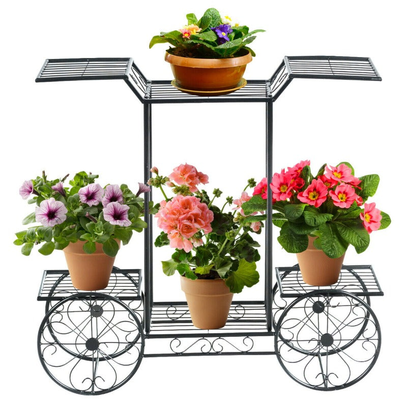 iron plant pot holder 6-Tier Garden Cart Flower Rack Display Decor Pot Plant Holder