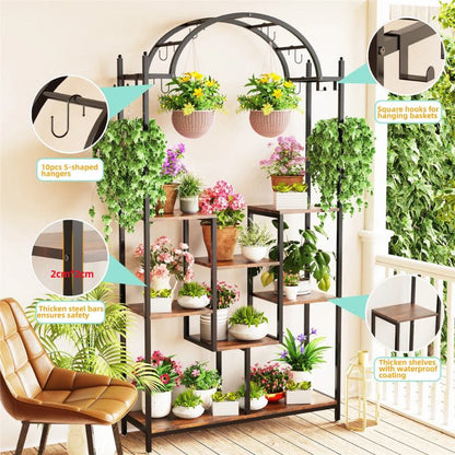 plant stand indoor hanging 5-Tier Tall Metal Plant Stand Arched Flower Shelf with Hanging Hooks 7 – Gardening Plants And Flowers